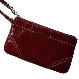 Coach Patent Leather Red Burgundy Wristlet Clutch Wallet